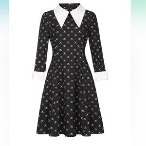 black and white floral peter pan collar wednesday addams dress